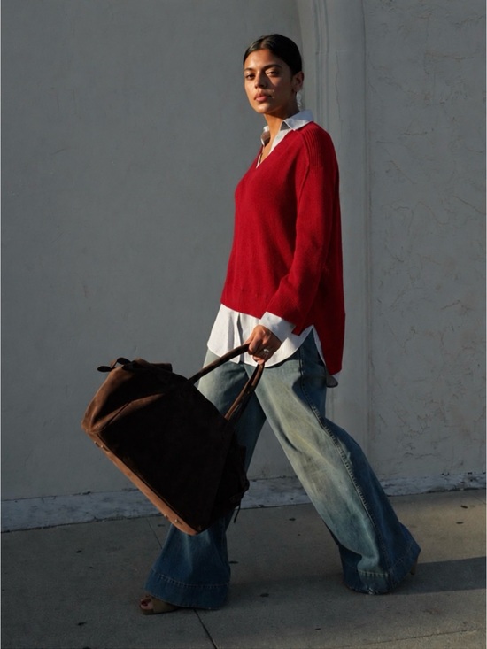 Brochu Walker Sweaters - Brochu Walker The Looker Layered V Neck Wool Cashmere Sweater Red M